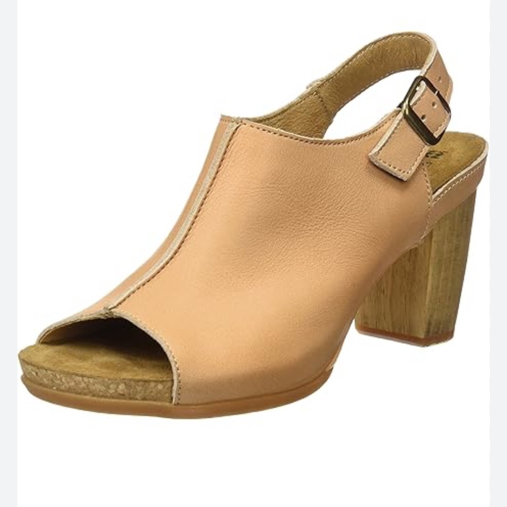 El Naturalista Kuna leather peep toe wood heels sling back Sz 41 /‎ Sz 10